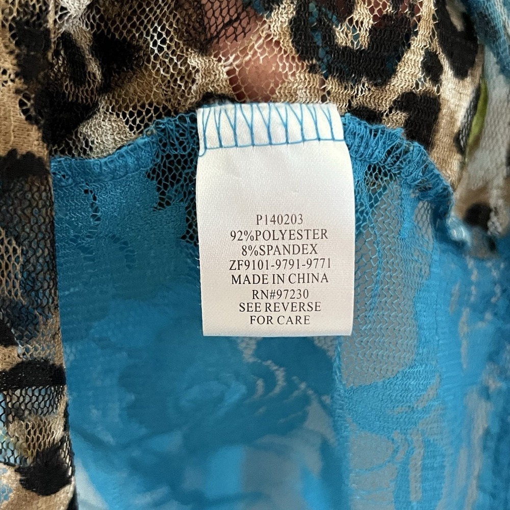 Almost Famous Y2K Sheer Lace Tank Top Large Blue Floral Leopard Print‎ 2000s - Picture 6 of 6